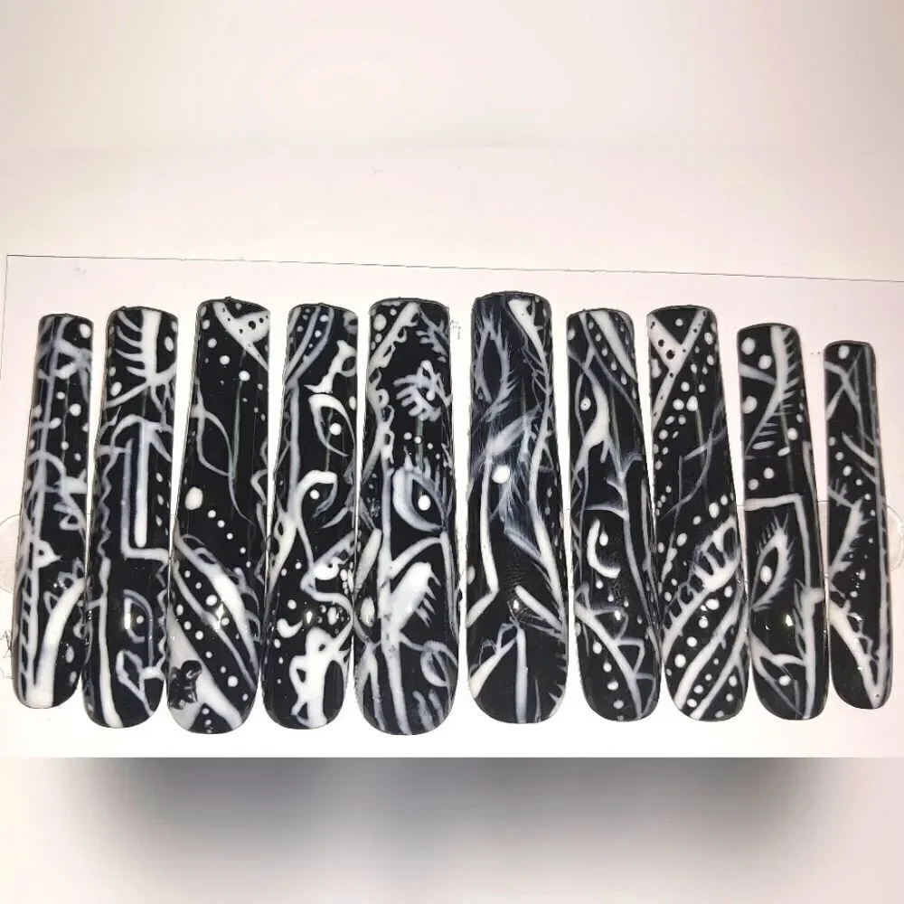 Hand crafted custom pasley bandanna 10pc xxl acrylic press on nails